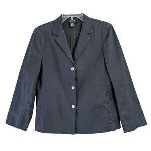 Jones New York Signature Navy Blue Blazer Size L Silver Snap Button Career